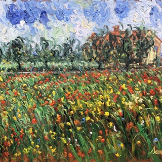 Farm house, Tuscany with poppies and young olive trees 24x30 Farm house, Tuscany with poppies and young olive trees 24x30