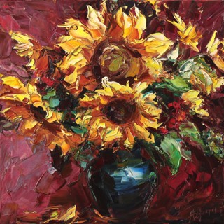 Lyudmila Agrich | Sunflowers in Blue | 20 x 20 | Oil on Canvas Lyudmila Agrich | Sunflowers in Blue | 20 x 20 | Oil on Canvas