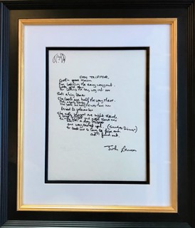 JOHN LENNON LYRICS WOMAN - MUSEUM QUALITY FRAME - MINT