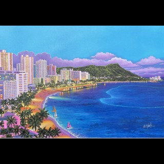 Moon Over Waikiki by Kimo | Island Art Galleries