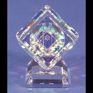 Crystal Cube 060mm with Judaic 3 sided images on Base by Harold