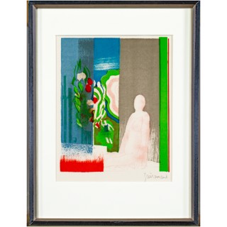 Paul Guiramand lithograph ポールギヤマン青いバックの花 Paul