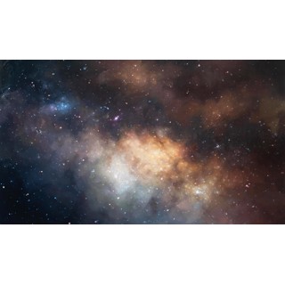 "Stardust" - Cosmic Oil Painting by Robin Cole "Stardust" by Robin Cole is a vibrant oil on panel painting capturing an expansive nebula with swirling hues of brown, orange, and blue, interspersed with speckles of white star-like accents, 23 x 41 inches framed in 25.50 x 43.50 inches, highlighting the vastness and beauty of the cosmos.
