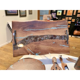 Mesquite Sushi Board with Turquoise Inlay — Cedar Creek Gallery