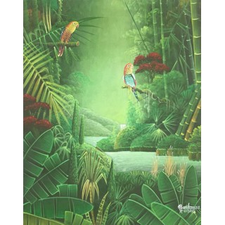 Albott Bonhomme Three Birds In Tropical Jungle With Cascade, 50% OFF