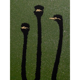 Three Gold Ostrich on Green by Josh Brown