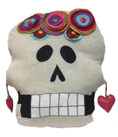 pillow - Calavera Grande - Hand-painted canvas and sewn - Multi Color Applications