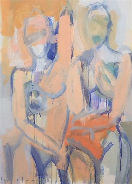 two figures, orange and blue