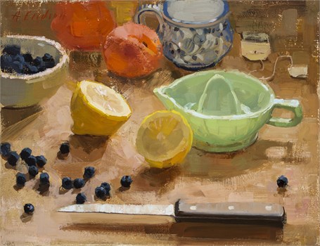 Still Life With Lemon and Milk Glass Green
