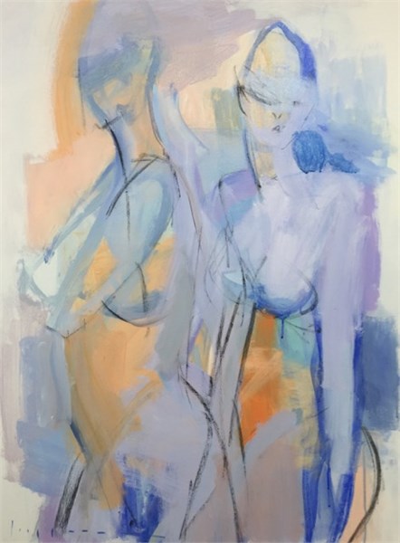 two figures, lilac