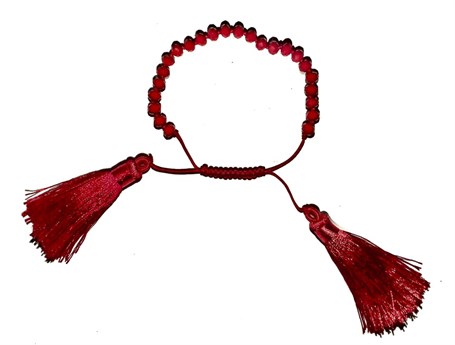 Bracelet - Faceted Beads on Red Silk - Adjustable