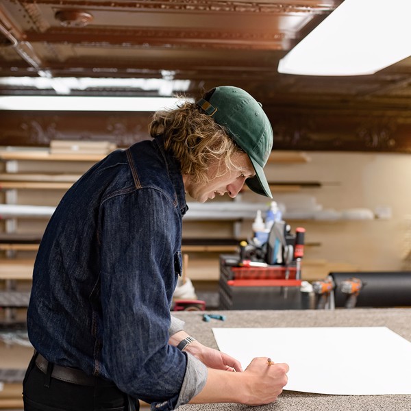 Our framer at the bench in the shop
