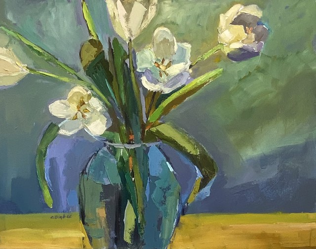 Claire Bigbee | Tulips & Blue Vase | Oil on Canvas | 16" X 20" | $1,980