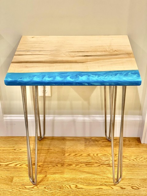 Peggy Farrington | Sea Glass Side Table | Maple Wood and Resin | 29" X 23" | $1,795
