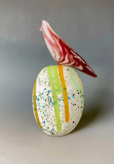 David Jacobson | Burgundy Tanager | Hot Formed and Blown Glass | 11" X 7" | $595