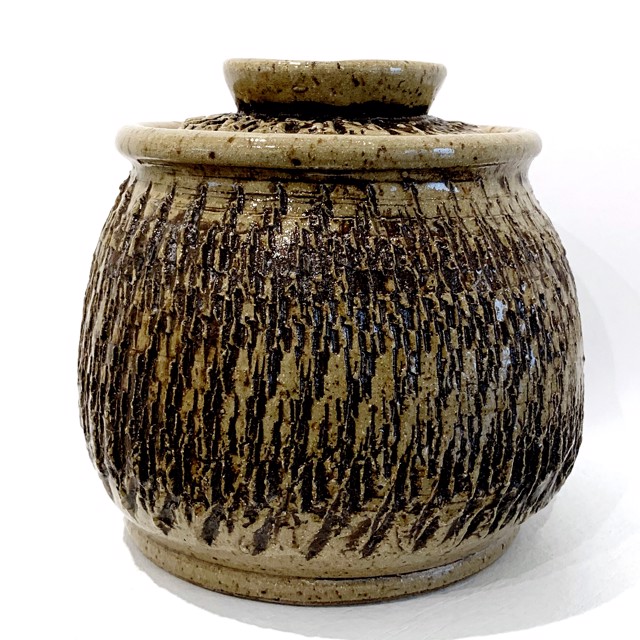 Richard Winslow | Textured Pot with Lid in Brown | Ceramic | 5" X 5.5" | $80.00