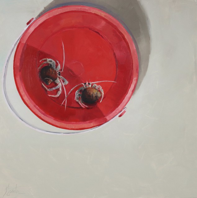 Ellen Welch Granter | Red Pail with Two Hermits | Oil on Panel | 20" X 20" | $2,200