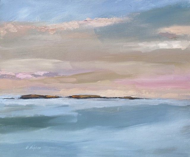 Claire Bigbee | Peach Sunrise Over Isles of Shoals | Acrylic on Canvas | 20" X 24" | $2,475
