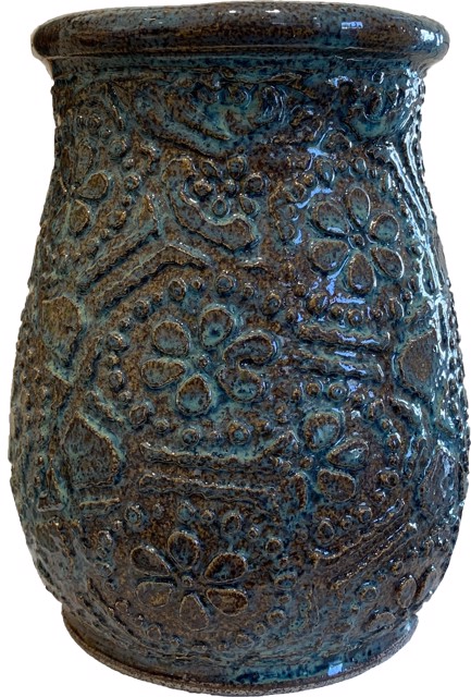 Richard Winslow | Teal Textured Jar | Ceramic | 9.5" X 7.5" | $95.00