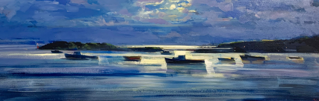 Craig Mooney | Moonlit Harbor | Oil on Canvas | 20" X 60" | Sold
