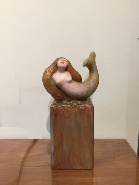 Elizabeth Ostrander | Sweet Love - A Mermaid's Tale | Ceramic and Acrylic with a Wood Base | 11" X 6" | Sold