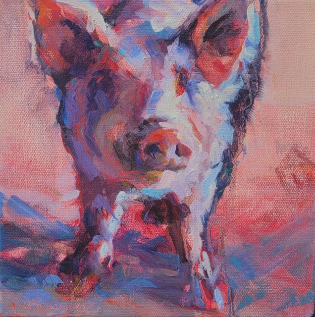 Karen Bruson | Oink | Oil on Canvas | 8" X 8" | Sold