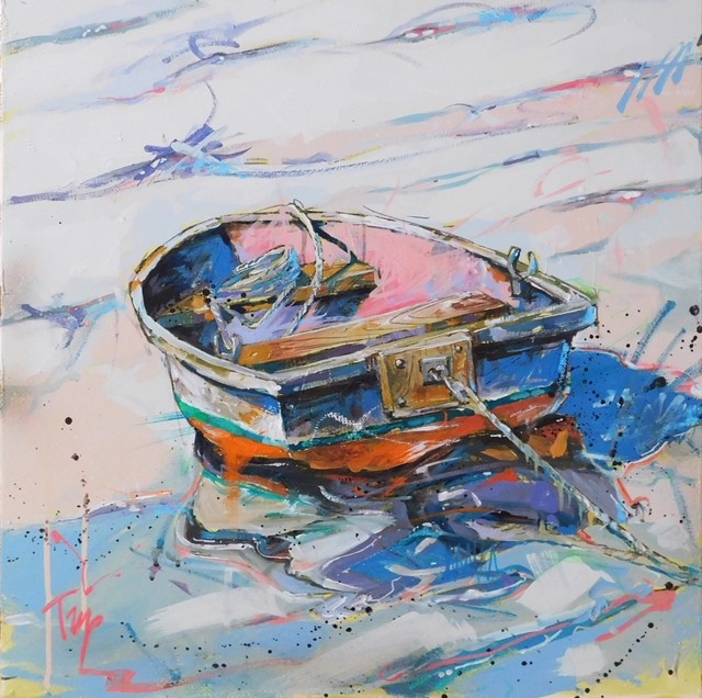 Trip Park | Bohemian Boat | Acrylic and Mixed Media on Canvas | 24" X 24" | Sold