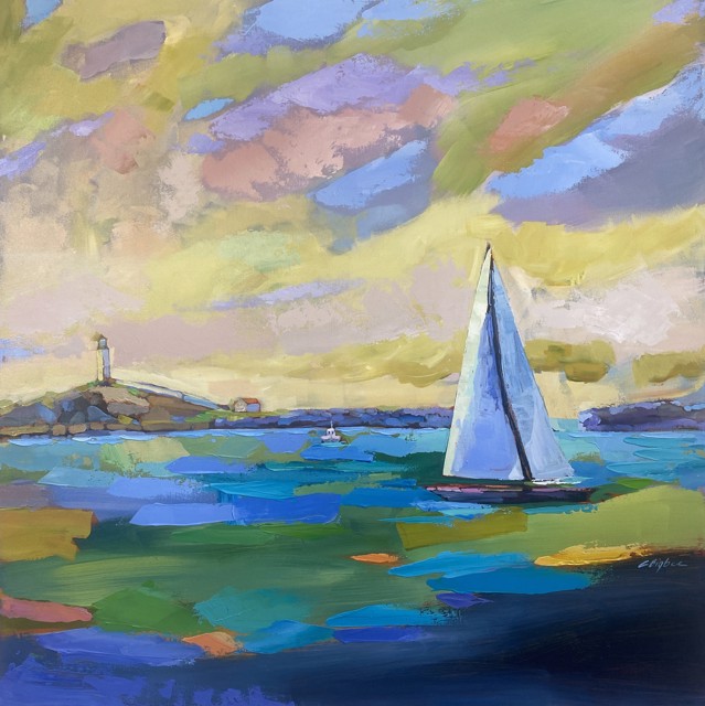 Claire Bigbee | White Light Island Sail | Acrylic & Oil on Canvas | 36" X 36" | Sold