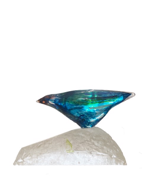 Blue Bird on Cast Glass