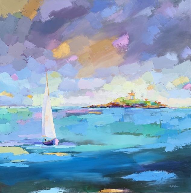 Claire Bigbee | Sailing Along the Nubble Light House | Oil on Canvas | 48" X 48" | Sold