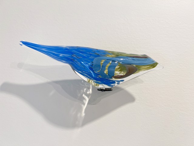 David Jacobson | Hot Formed Bird, Blue Chartreuse | Hot Formed Bird, Metal Wall-Mounted Stand with Magnet | 3.75" X 8.25" | $275