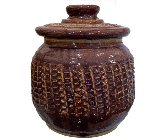 Richard Winslow | Red Textured Jar with Lid | Ceramic | 7" X 6" | $85