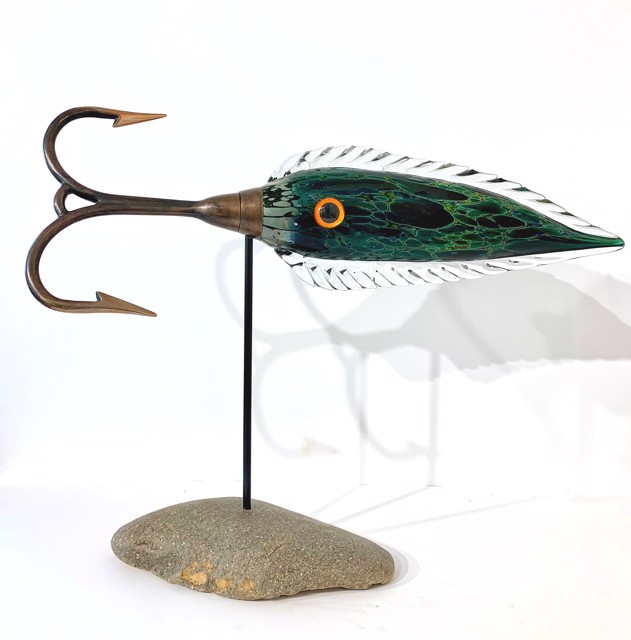 Richard Remsen | Small Lure in Green | Glass and Brass | 13.5" X 17.25" | Sold