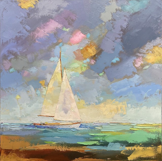 Claire Bigbee | Silverlining Sailing Across the Sky | Oil on Canvas | 24" X 24" | Sold