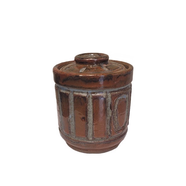Brown and Teal Pot with Lid