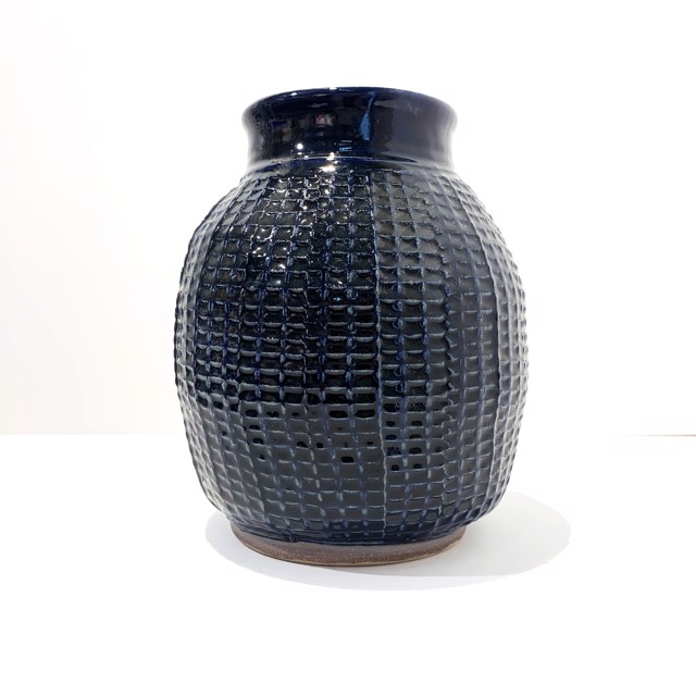 Richard Winslow | Navy Textured Pot | Ceramic | 9.5" X 8" | $125