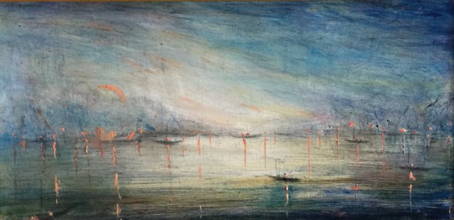 John LeCours | Twilight, Arrangement in Blue & Gold | Oil on Canvas | 10" X 20" | Sold