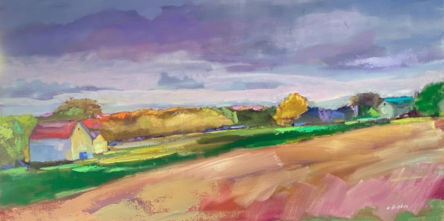 Claire Bigbee | Purple Skies Over Laudholm Farm | Oil on Canvas | 15" X 30" | $2,150