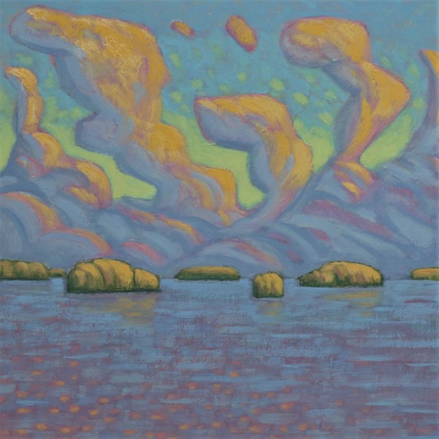 R. Scott Baltz | Climbing Clouds for Karen | Oil on Panel | 14" X 14" | Sold