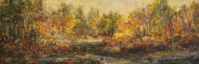 Susan Wahlrab | Pond | Varnished Watercolor on Archival Claybord | 6" X 18" | Sold
