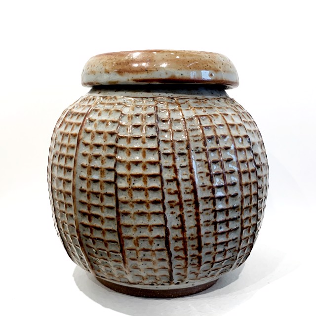 Richard Winslow | Textured Pot with Lid in Amber | Ceramic | 7" X 7.5" | $85.00