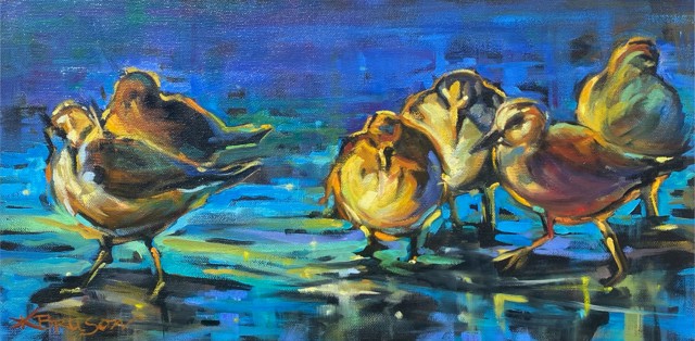 Karen Bruson | Six Pipers Piping | Oil on Canvas | 10" X 20" | $625