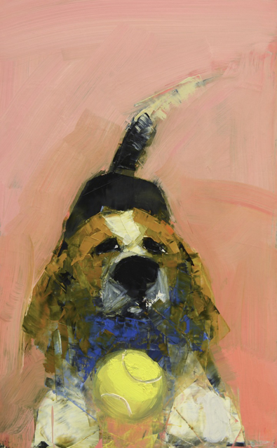 Rebecca Kinkead | Beagle with the Ball | Oil and Wax on Linen | 24" X 15" | Sold
