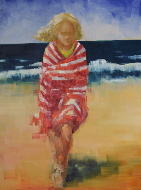 Rebecca Kinkead | Beach Towel (Red and White) | Oil and Wax on Linen | 48" X 36" | Sold