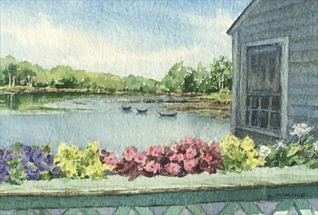 Karen McManus | Dories from the Bridge | Watercolor | 4.12" X 6.25" | Sold
