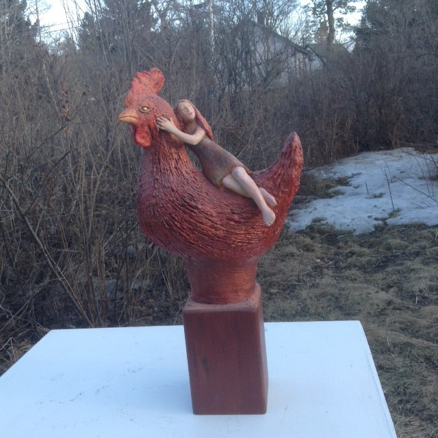 Elizabeth Ostrander | For the Love of Chickens - Designer's Choice, People's Choice #1 | Terra Cotta and Acrylic | 18.5" X 9" | Sold