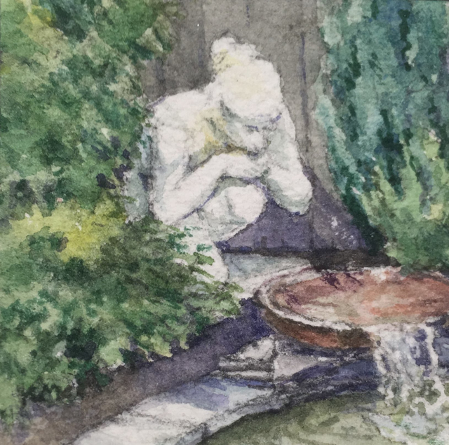 Karen McManus | Garden Statue | Watercolor on Canvas | 2" X 2" | $290.00