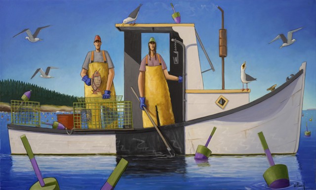 David Witbeck | Lisa and Larry Lobstering | Oil on Canvas | 36" X 60" | $14,600