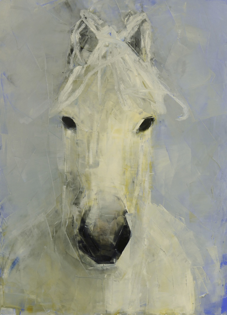Rebecca Kinkead | White Horse (Pale Blue Yonder) | Oil on Paper Mounted on Panel | 30" X 22" | Sold