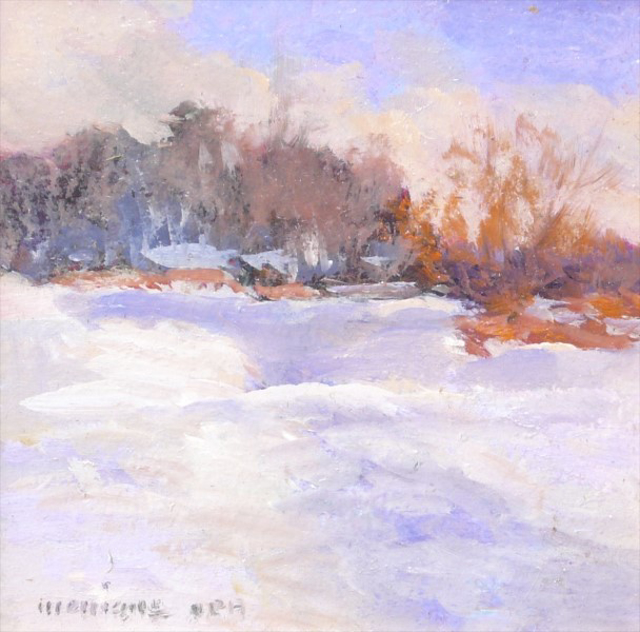 Monique Sakellarios | Winter in Maine | Oil | 5" X 5" | Sold